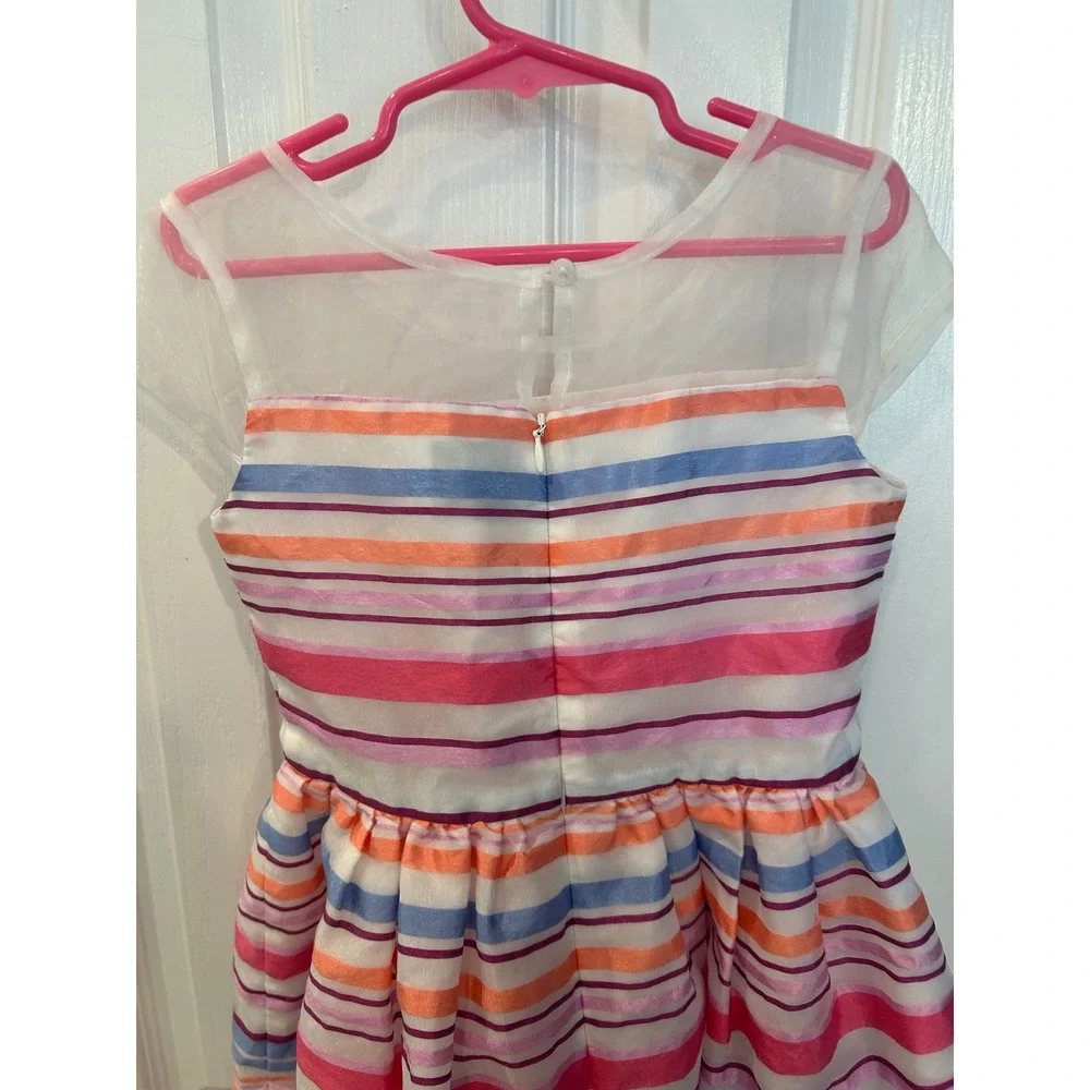 Gymboree Dressed Up Dress Multi Color Striped Sheer Mesh Cap Sleeve Party bin C‎